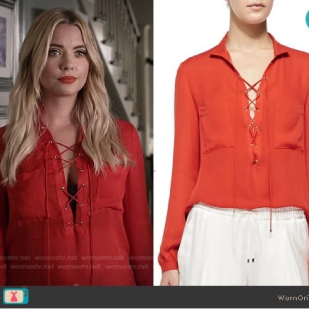SOLD 🚫 Haute Hippie Fiery Red Lace-Up Blouse